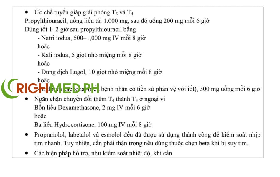 Hộp 1. Xử trí nội khoa con bão giáp hoặc suy tim do nhiễm độc tuyến giáp trong thai kỳ